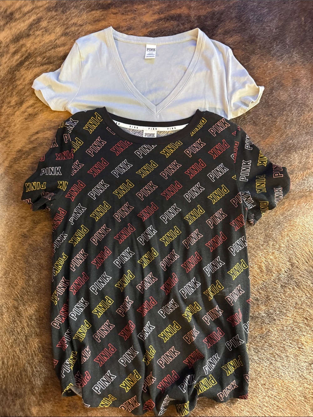 PINK Victoria's Secret Black Short-Sleeve Tee with Multicolor Logo